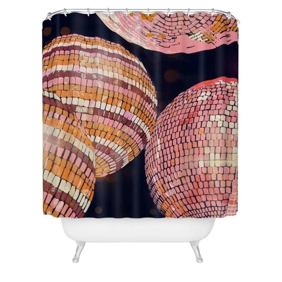 Society6 Vibrant Pink and Black Disco Balls By Gigi Rosado Shower Curtain NWT - Picture 1 of 9